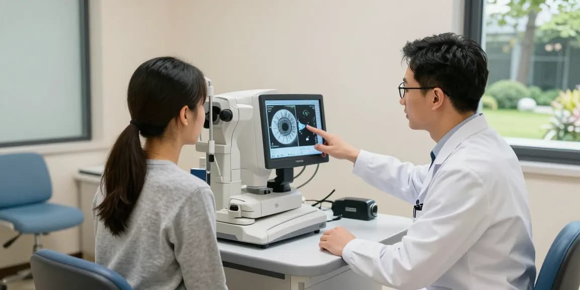 Consultation for LASIK 激光矯視 at SNU Eye Clinic with advanced eye diagnostic equipment in a modern setting.