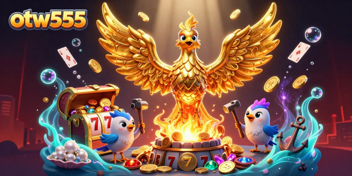 Experience the excitement of otw555 with a golden phoenix and slot game elements.