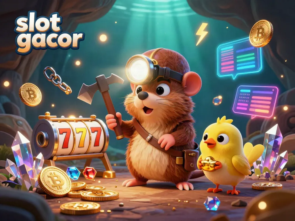 Explore the exhilarating world of slot gacor with a treasure hunter mole amidst vibrant casino elements.
