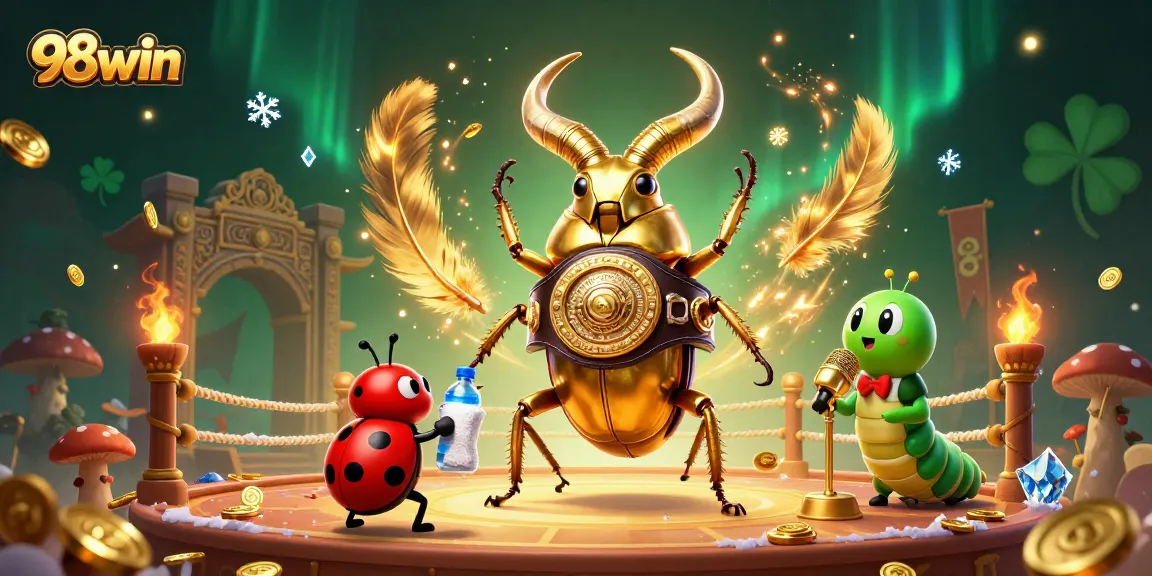 Experience thrilling gaming at 98win with a captivating casino-themed illustration featuring dynamic characters and game elements.