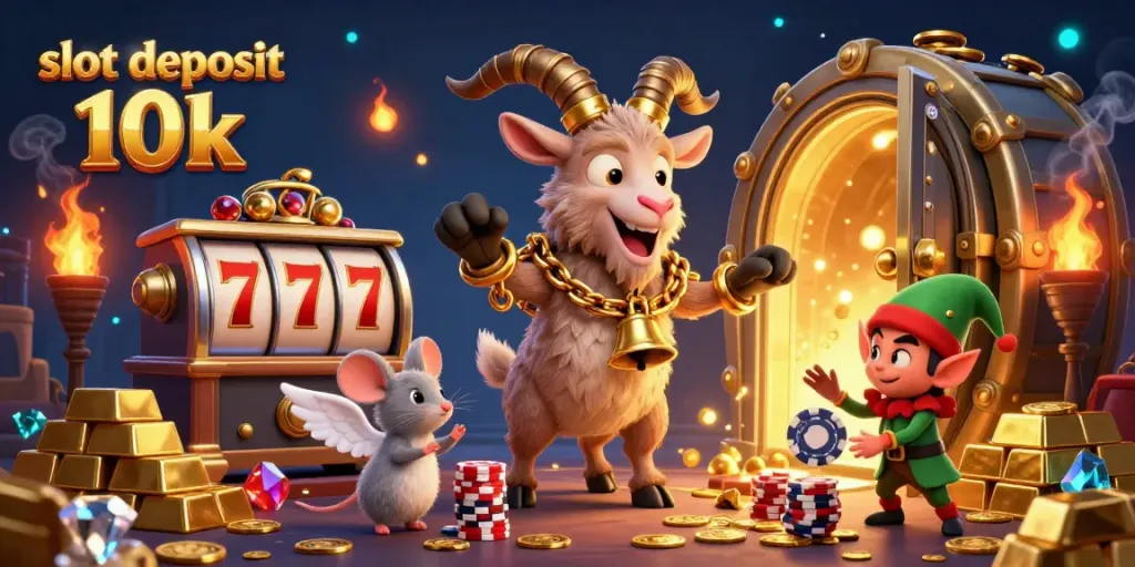 Engaging scene of the festive Krampus goat managing a holiday-horror casino, reflecting the theme of slot deposit 10k.