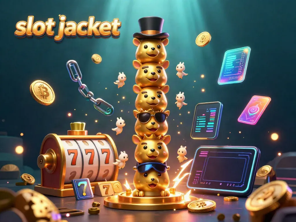 Win big with slot jackpot in this vibrant 3D casino world with golden totem and crypto elements.