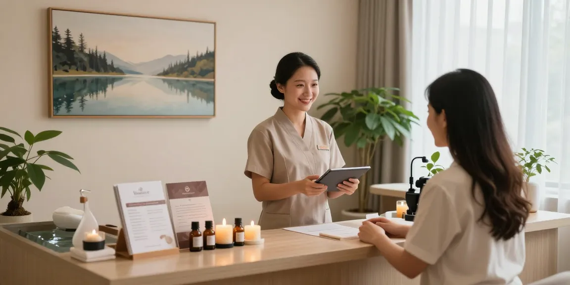 하남출장안마 spa reception welcoming clients with calming ambiance and essential oils