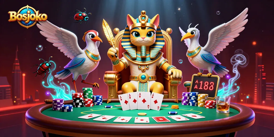 Engage in high-stakes poker with Bosjoko's vibrant gaming scene featuring Egyptian mythology.