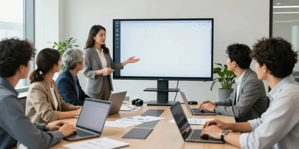 Teamwork session at https://bethpearce.com discussing public administration strategies in a modern office environment.