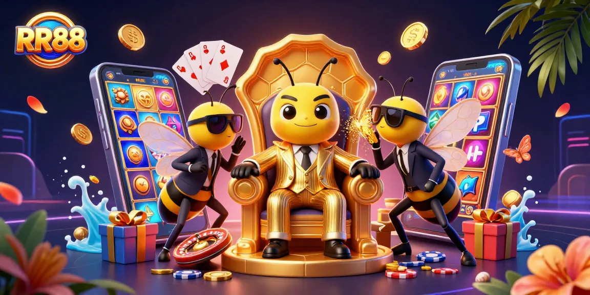 RR88 players winning big with exciting slot games and dynamic casino elements in a vibrant illustration.