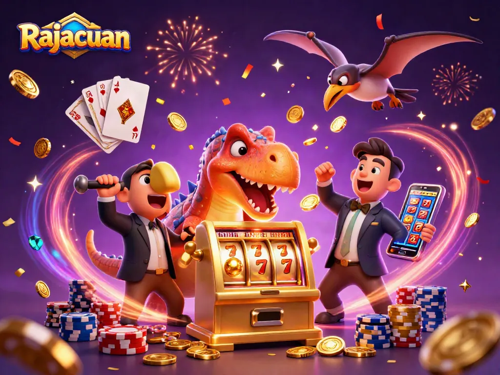 Rajacuan offers exciting casino action with a pachycephalosaurus winning jackpots from a slot machine.
