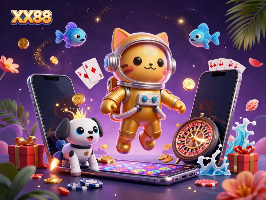 Experience the excitement of XX88 with a vibrant, engaging casino-themed digital illustration.