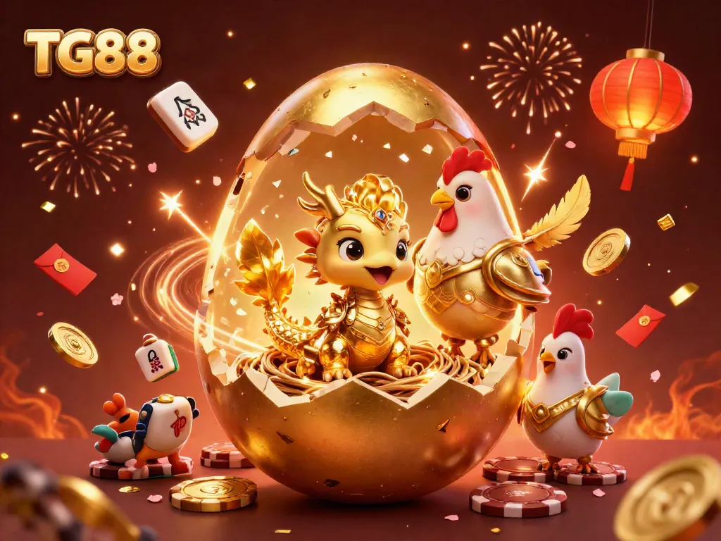 Experience thrilling excitement with TG88, a golden dragon and poker chips in dazzling 3D