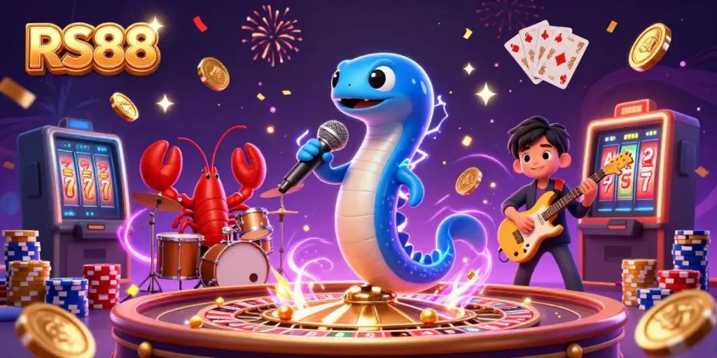 RS88 showcases thrilling gameplay with an electric eel DJing amidst a vibrant underwater casino scene.