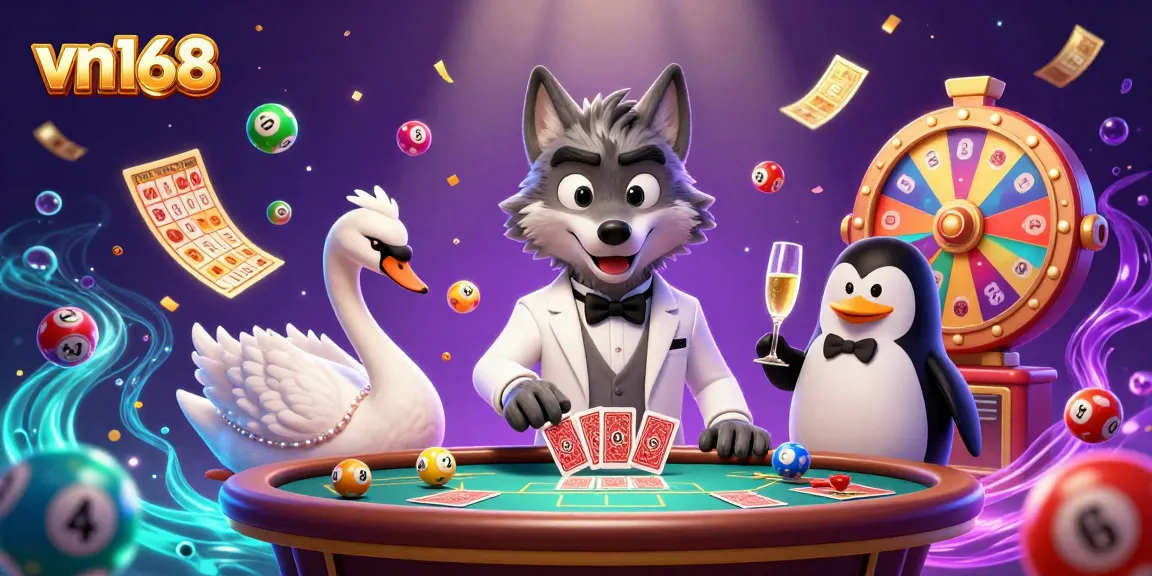 Experience thrilling gaming action at vn168 with vibrant characters and dynamic gambling elements.