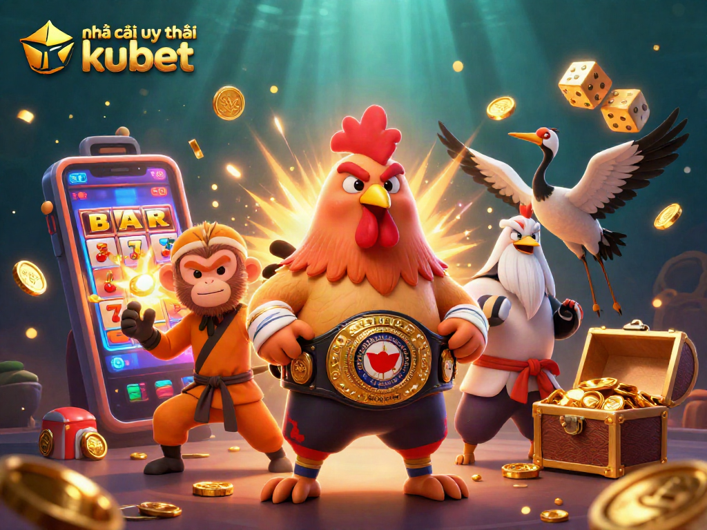 Spin the reels with nhà cái uy tín kubet at this exciting 3D casino scene featuring vibrant characters and games.