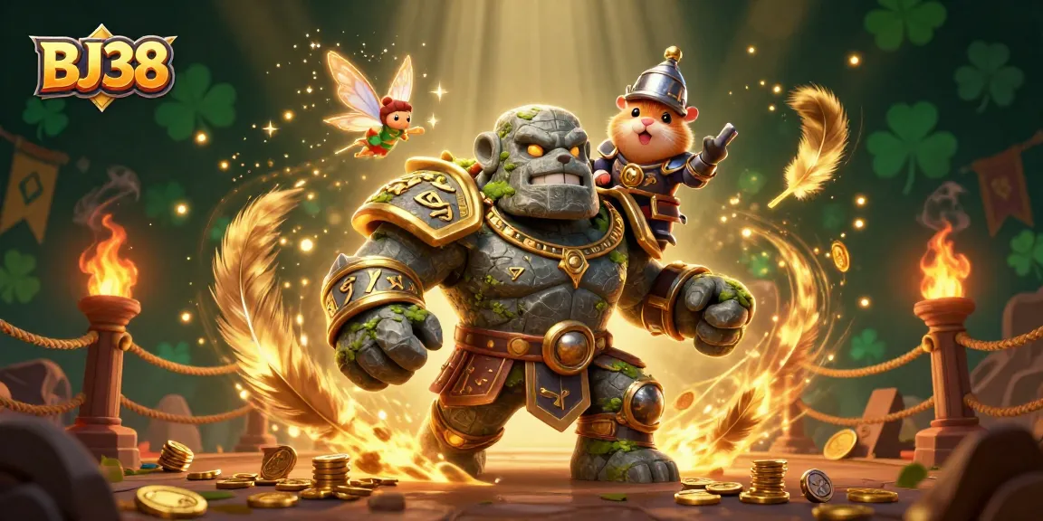 BJ38 shines bright as the magical golem and knight embark on an epic gaming adventure filled with excitement.