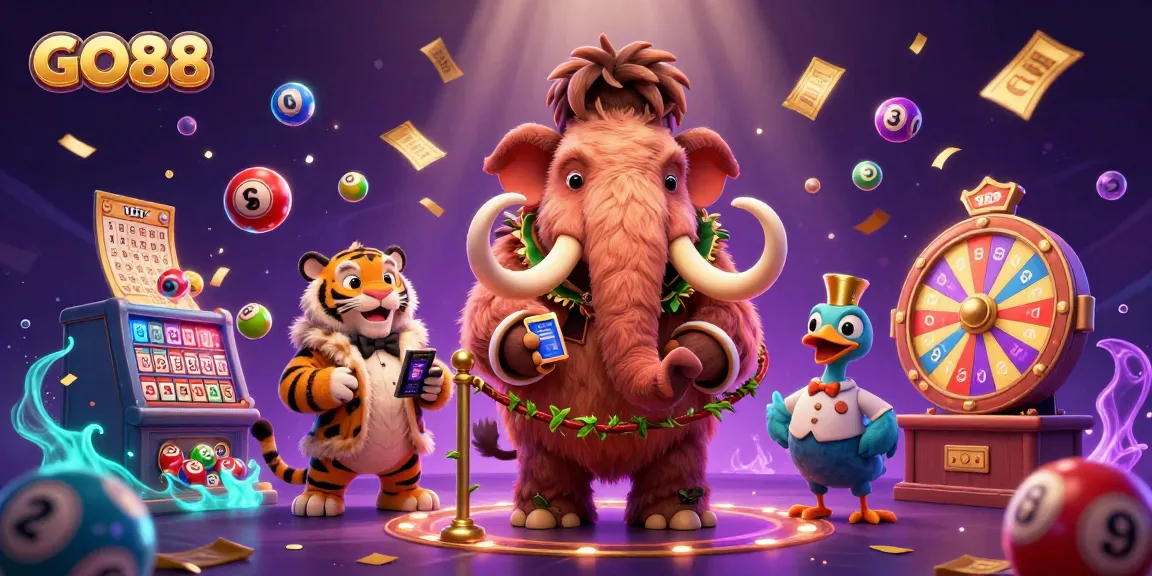 Engage in exciting gameplay at GO88 Casino with vibrant lottery balls and characters in a dynamic atmosphere.