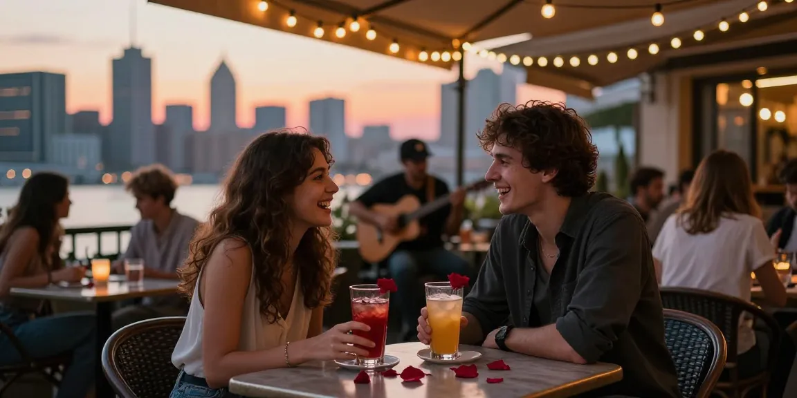 Engaging moment with an AI girlfriend at a romantic cafe, capturing connection and laughter.