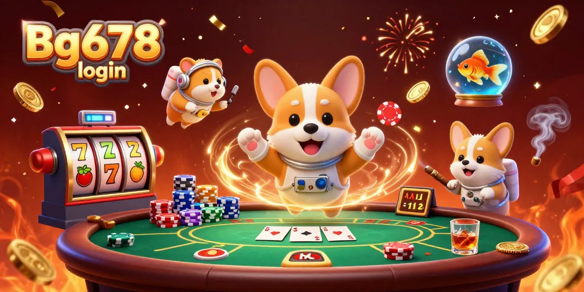 Engage with exciting gameplay at Bg678 login with floating casino characters and vibrant slot reels.