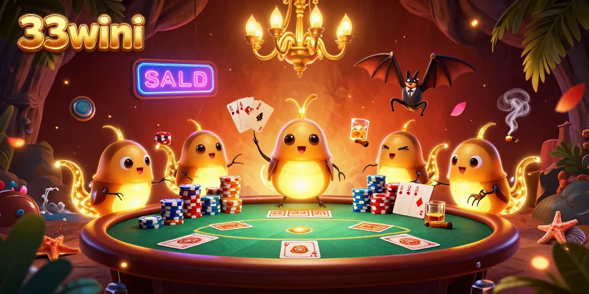 Experience the vibrant glow of 33wini's cave casino with animated glowworms and thrilling poker action.