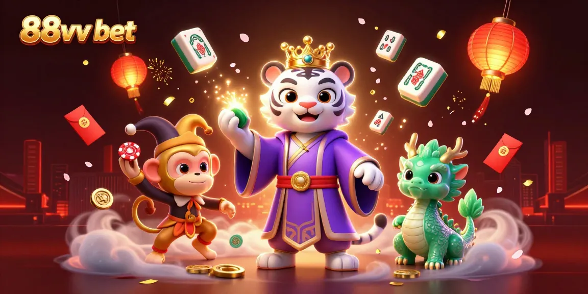 Engage with the lively 88vv bet scene featuring animated characters and dynamic casino elements.