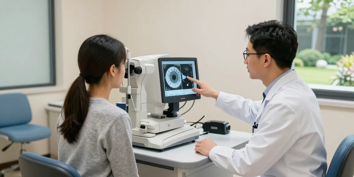 Consultation for LASIK 激光矯視 at SNU Eye Clinic with advanced eye diagnostic equipment in a modern setting.