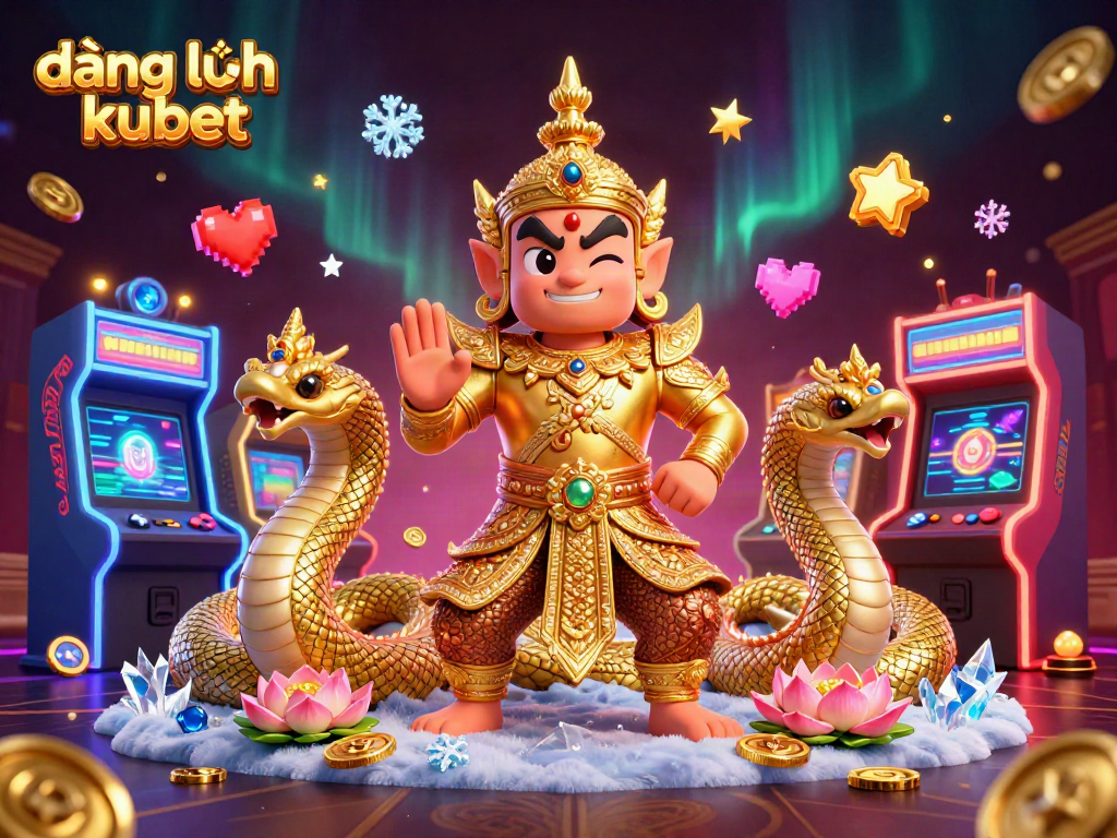 Engage with đăng nhập kubet while exploring a vibrant 3D illustration featuring a temple guardian and gaming elements.