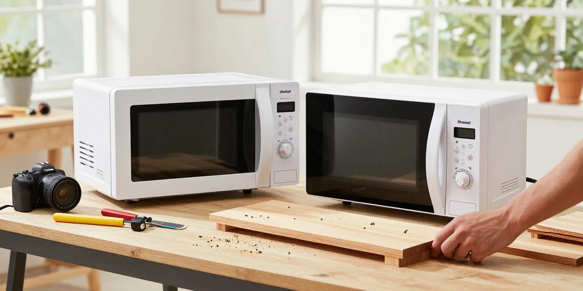 Shashel microwave device in action eliminating woodworms from furniture in a bright workshop.