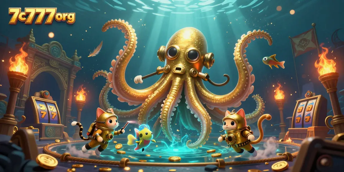 Engage with 7c777 org's vibrant casino scene featuring characters and slot elements in an adventurous setting.
