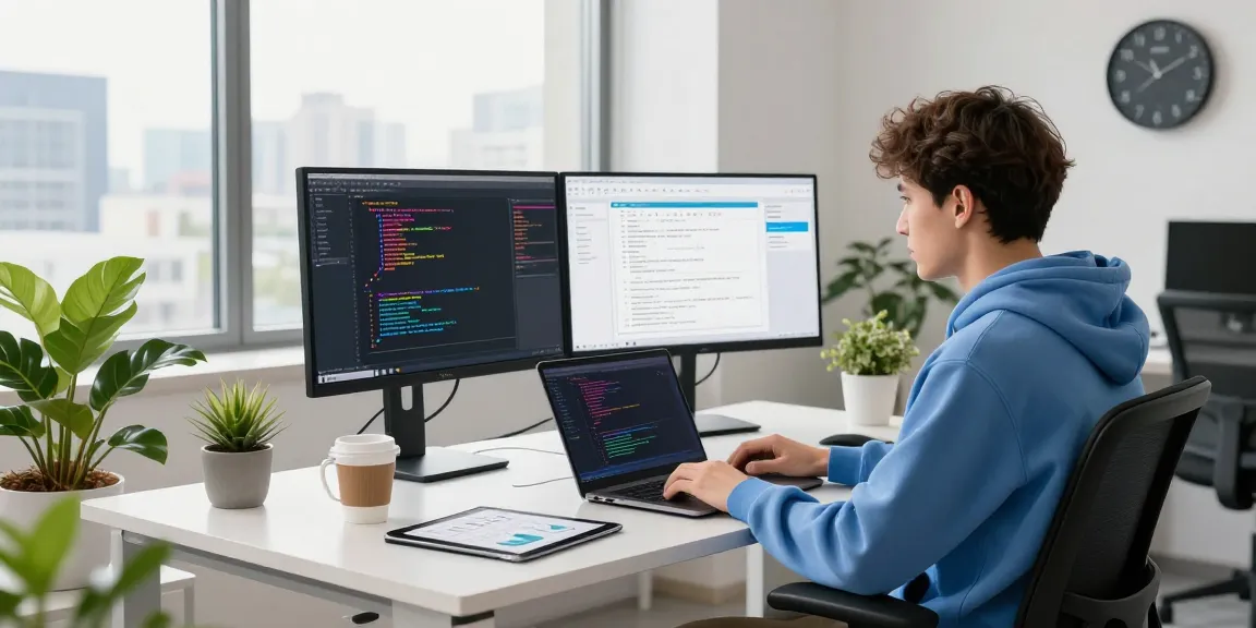 Developer coding with NAGA2000 analysis tools in a bright office.