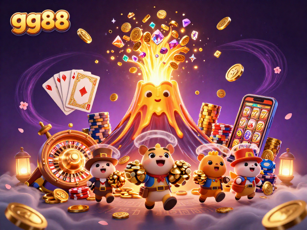 Experience the thrilling atmosphere of gg88 online casino with a vibrant 3D illustration showcasing energetic gambling elements.