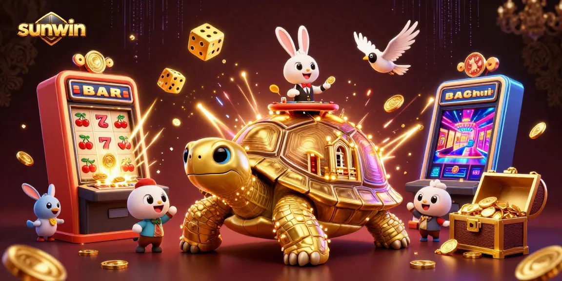Experience stunning wins at sunwin with vibrant 3D casino action featuring golden coins and games.