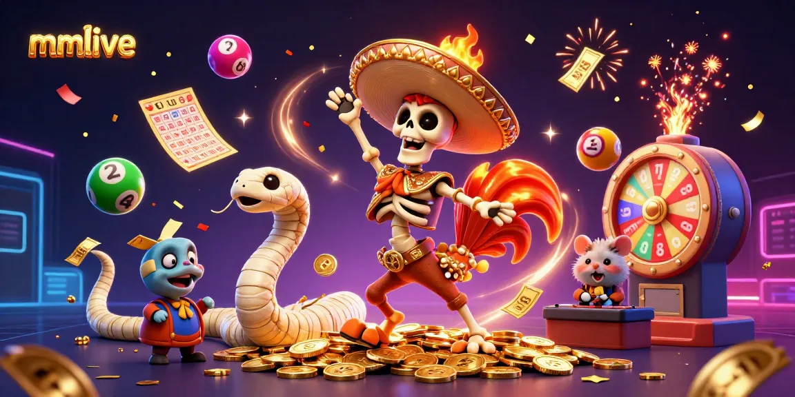 Experience the excitement of mmlive with a vibrant 3D celebration featuring lively characters and gambling elements.