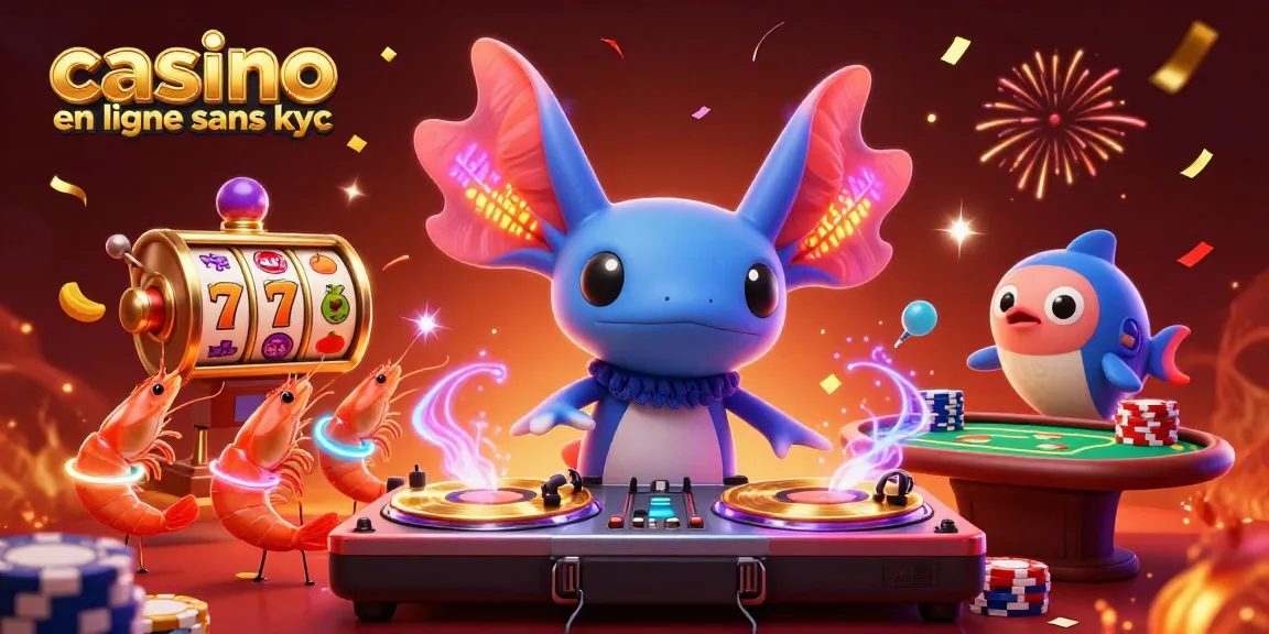 Gagnez en jouant au casino en ligne sans kyc avec des machines à sous et un DJ axolotl en fête.