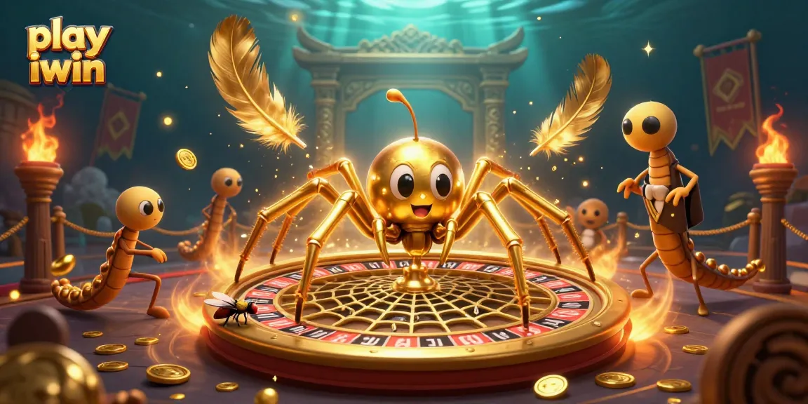 Play iwin at an exciting roulette web game featuring a golden spider and centipede croupier.