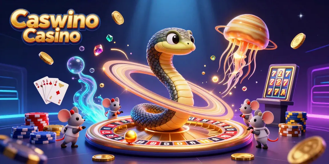 Experience excitement at Caswino Casino with a 3D cosmic scene of gambling action.