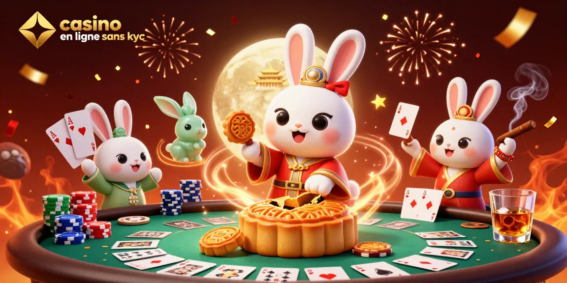 Découvrez le casino en ligne sans KYC avec des jeux de cartes et des jetons entourés d'une ambiance festive.