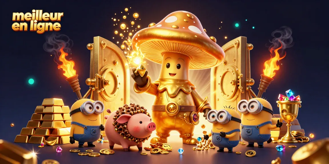 Visualisez le meilleur casino en ligne avec une illustration dynamique de magie dorée et de trésors scintillants.