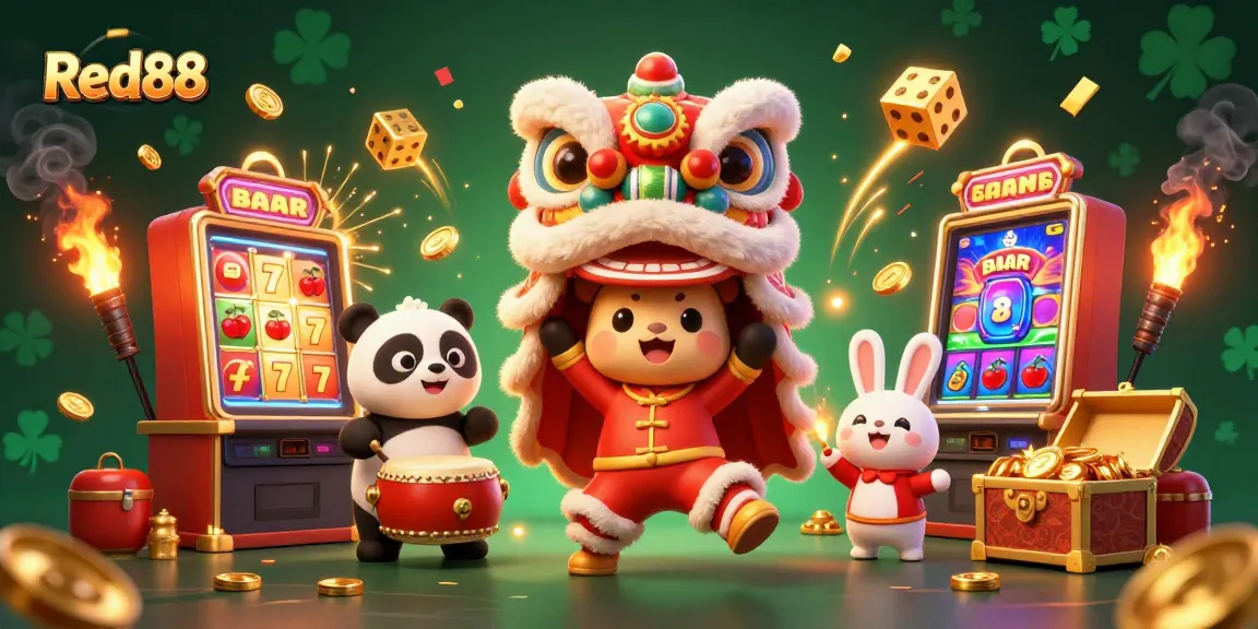 Experience Red88's vibrant casino excitement with a lion dance and jackpot frenzy!