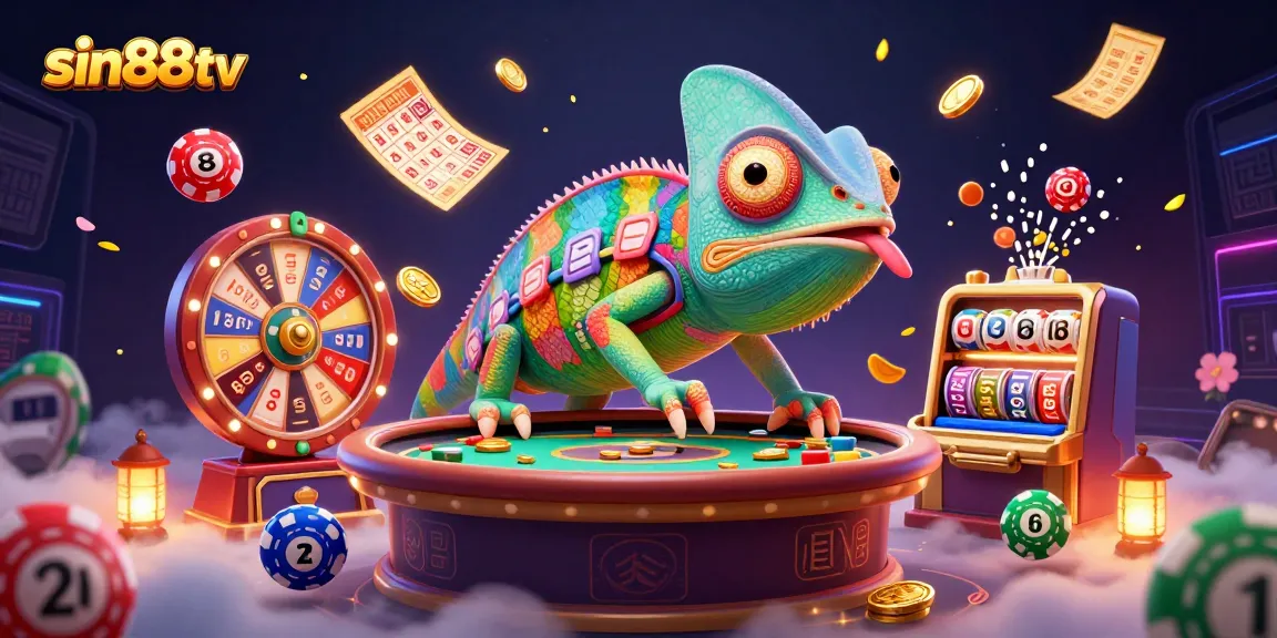 Experience sin88tv's vibrant online casino world with our colorful chameleon owner and dynamic game elements.