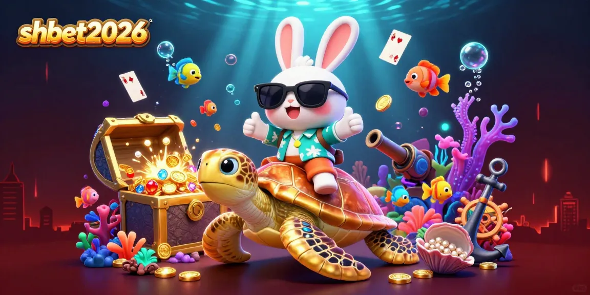 Join the playful adventure at shbet2026 with a lucky rabbit and golden turtle in a vibrant casino scene.