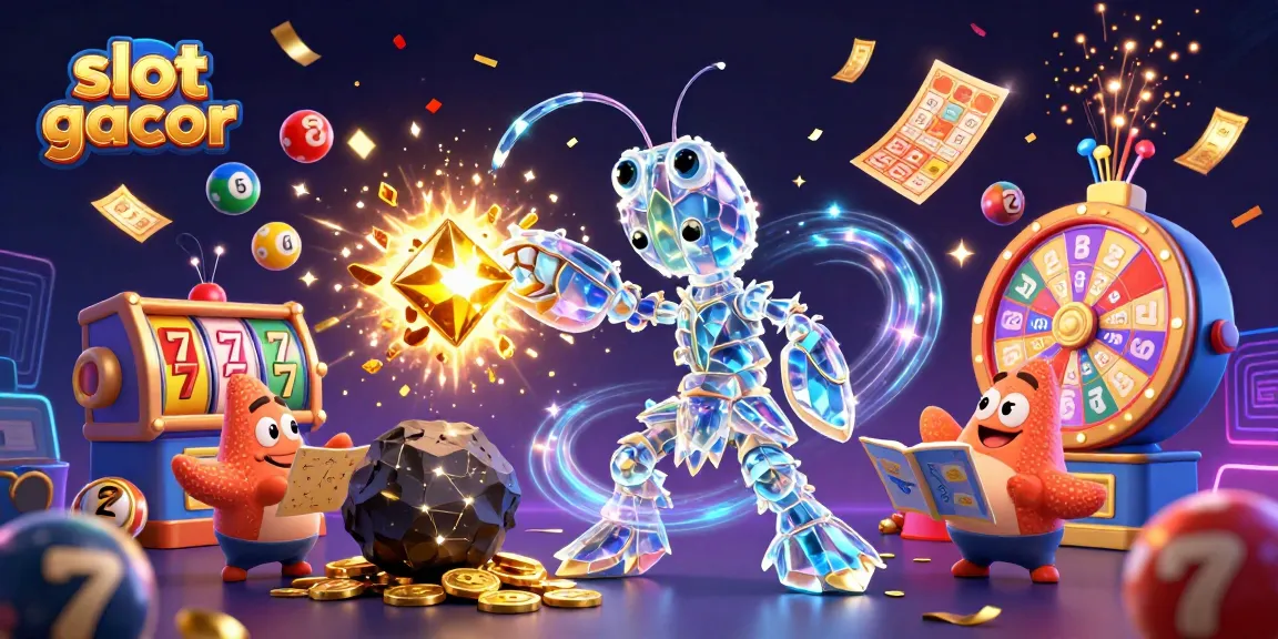 Experience the excitement of slot gacor in this vibrant 3D illustration with colorful elements and characters
