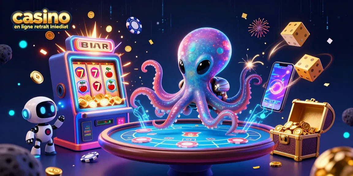 Jouez au casino en ligne retrait immédiat avec une illustration d'aliens et de machines à sous dynamiques.