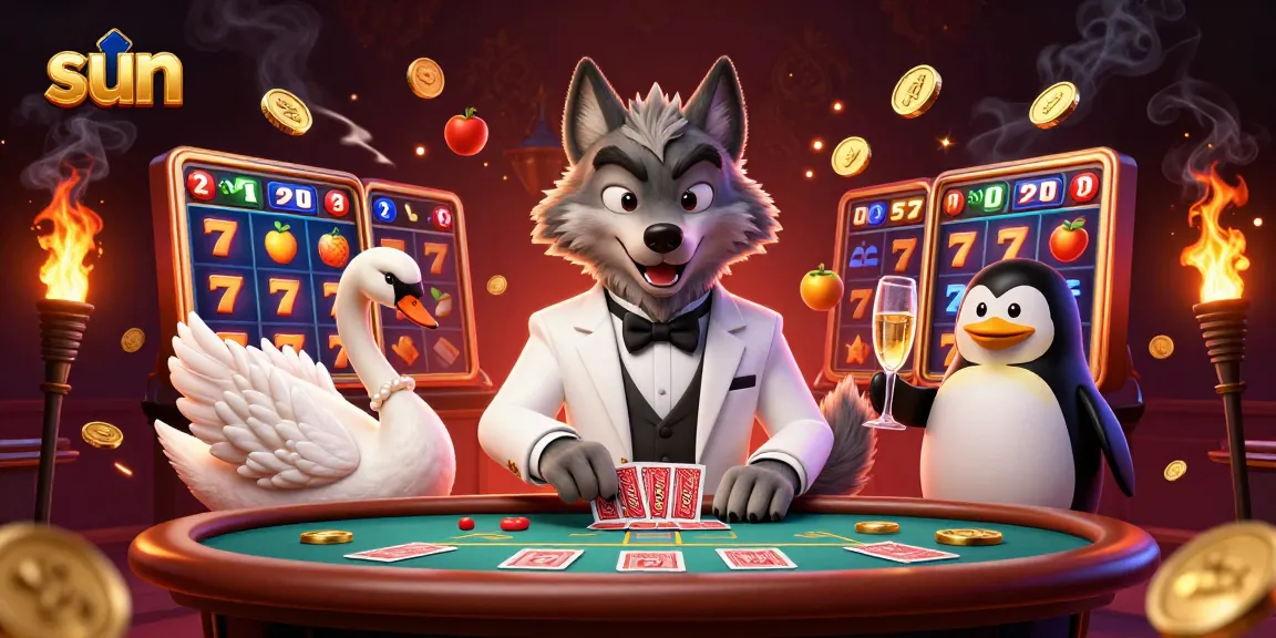 Experience the thrill of sun-themed slot games with dynamic 3D characters and vibrant casino elements.