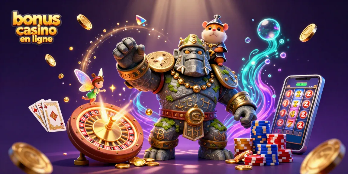 Obtenez des bonus casino en ligne avec une scène animée de magie et de jeux d'argent.