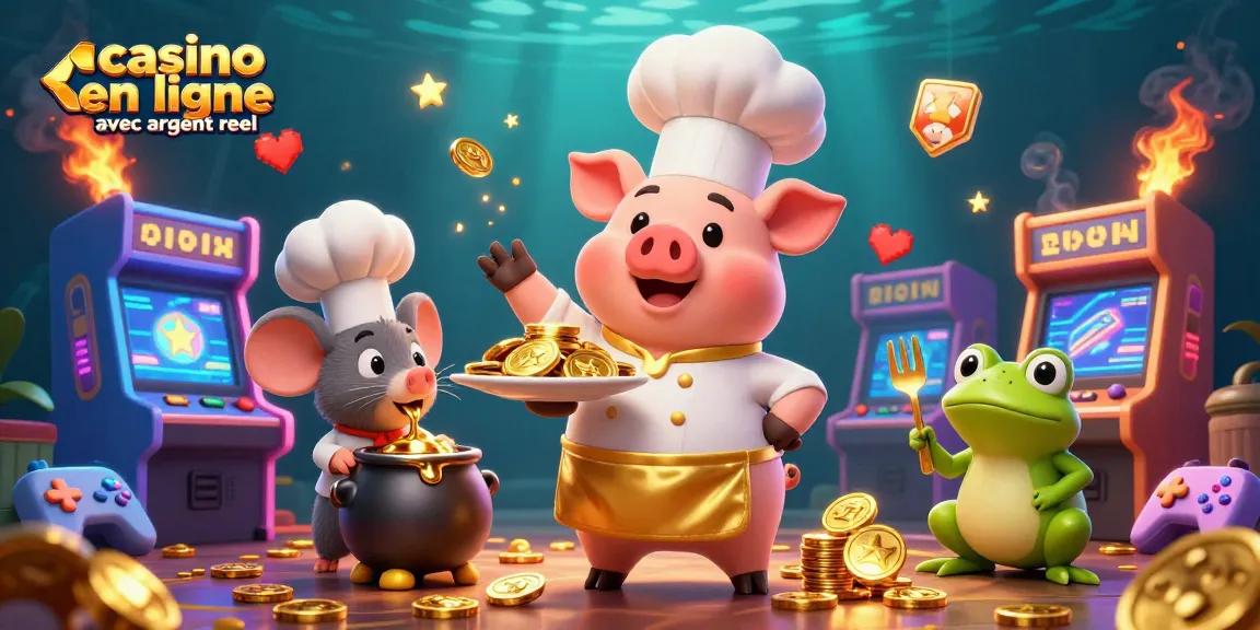 Découvrez le chef cochon au casino en ligne avec argent réel, servant des pièces d'or dans un univers ludique.