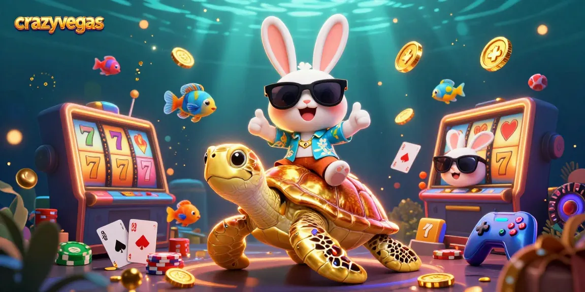 Experience the excitement of crazyvegas with a lucky rabbit and golden turtle in a vibrant casino scene.